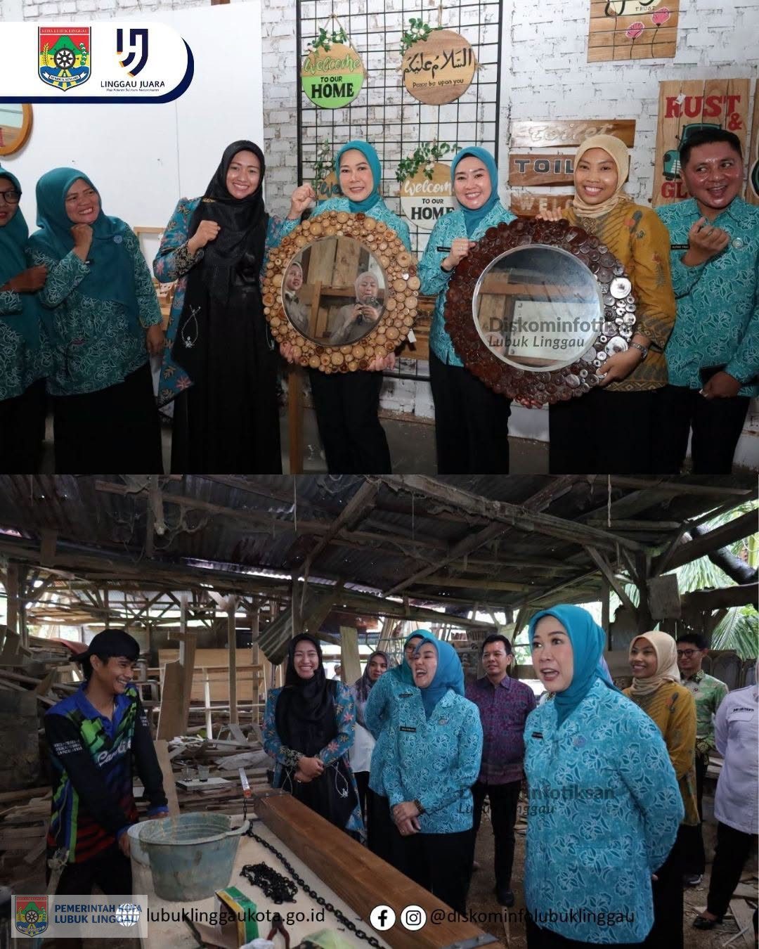  Ketua TP PKK Kota Lubuk Linggau, Hj Risca Priba Ayu melanjutkan kunjungan ke Rumah Perajin Sungkai Indah di Jalan Amula Rahayu RT. 8 Kel. Tanah Periuk Kecamatan Lubuk Linggau Selatan II, Selasa (22/7/2026).