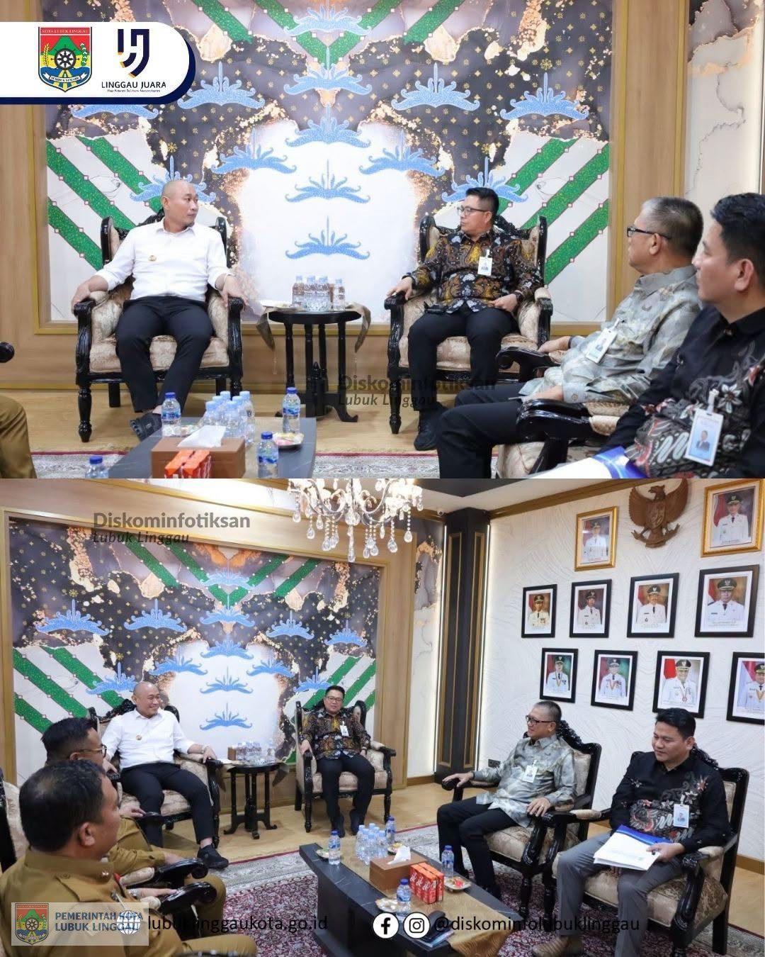 Wali Kota Lubuk Linggau, H Rachmat Hidayat menerima audiensi sekaligus silaturahmi bersama Direktur Utama Bank Sumsel Babel, Muhamad Suryadi di ruang kerjanya. Selasa (15/9/2026).